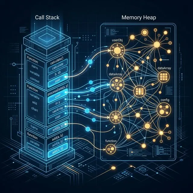 Biểu đồ minh họa Stack và Heap trong JS